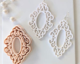 Victorian Clay Earring Cutter 3" – Elegant Polymer Clay Cutter, Large Pendant Cutter, Boho Jewelry Tool, 3D Printed Clay Cutter