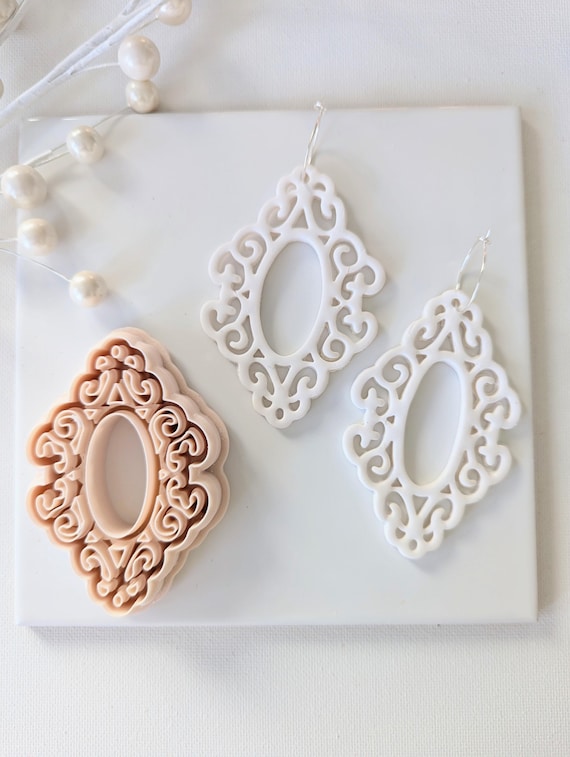 Victorian Clay Earring Cutter 3" – Elegant Polymer Clay Cutter, Large Pendant Cutter, Boho Jewelry Tool, 3D Printed Clay Cutter