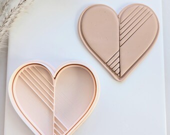Opposite Angle Heart Cutter & Stamp 3D Printed for Polymer, Earthenware, Ceramic Clay and Cookie Dough. Valentine Day Cutter