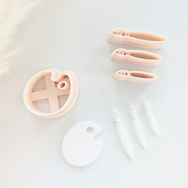 Artist Palette & Brush Earring Imprint Cutter Set, Palette Pendant Cutter, 3D Printed Cutter, Polymer Clay Cutter, Clay Jewelry Cutter