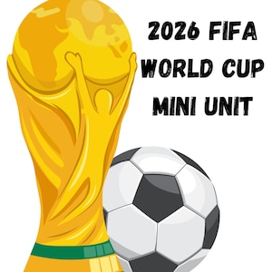 Puede incluir: Un trofeo dorado con una figura sosteniendo un globo terráqueo, un balón de fútbol y el texto "2026 FIFA WORLD CUP MINI UNIT" sobre un fondo blanco. El trofeo tiene detalles verdes y amarillos.