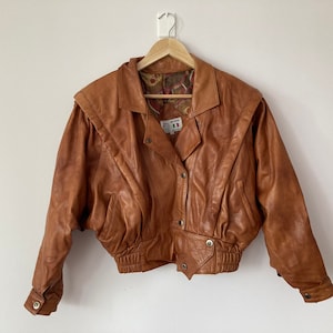 Veste en cuir marron vintage classique des années 80