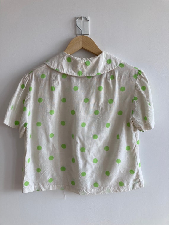 60s 70s vintage white and green polka dot cropped… - image 7