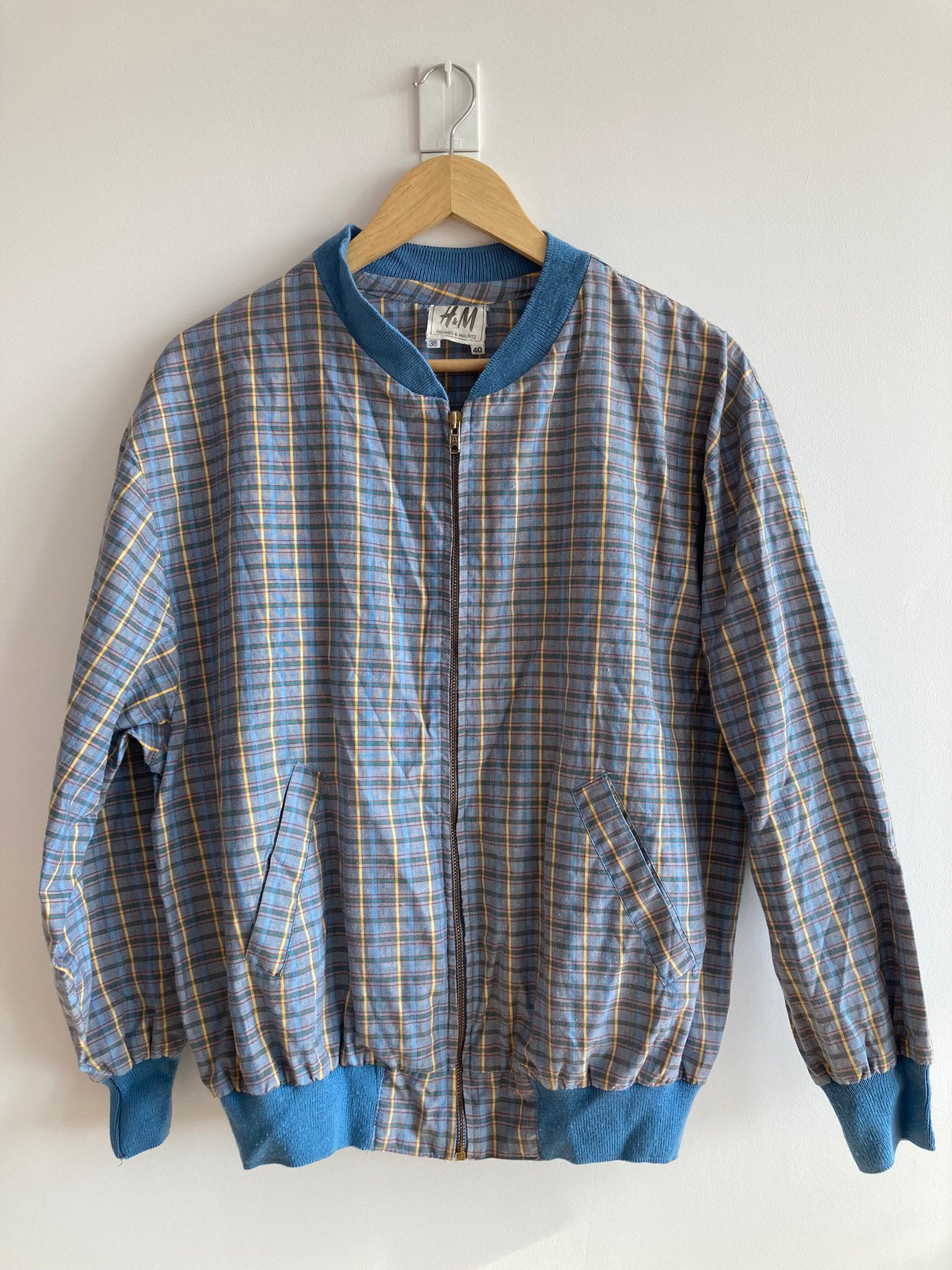 80s 90s Vintage H M Plaid Checkered Pattern Oversized Blue Bomber Jacket Etsy UK