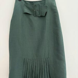 1970s 1980s Vintage High Waisted Pleated Linen Blend Pencil Skirt