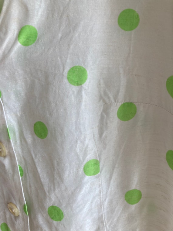 60s 70s vintage white and green polka dot cropped… - image 5
