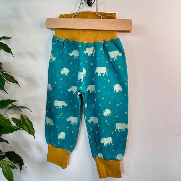 Pantalon sarouel bébé / sarouel évolutif enfant garçon / sarouel animaux hippopotame / sarouel moutarde / sarouel vert