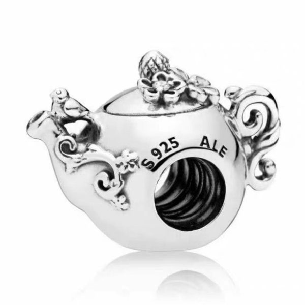 Authentic Pandora silver handmade Charm Carved teapot bracelet Gift for her gift for mom ,mother's day gift women's jewelry