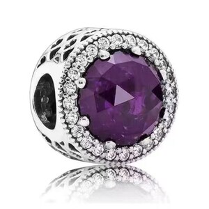 Authentic Pandora silver handmade Charm Purple diamond