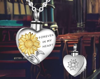Collana Con Urna Per Ceneri In Argento Sterling 925 – Ciondolo A Forma Di Girasole, Gioiello Per Ricordo E Commemorazione