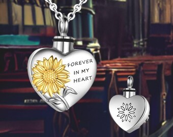 Collar de urna de plata esterlina con forma de girasol para cenizas para mujeres y hombres, joyería de cremación de abulón para cenizas