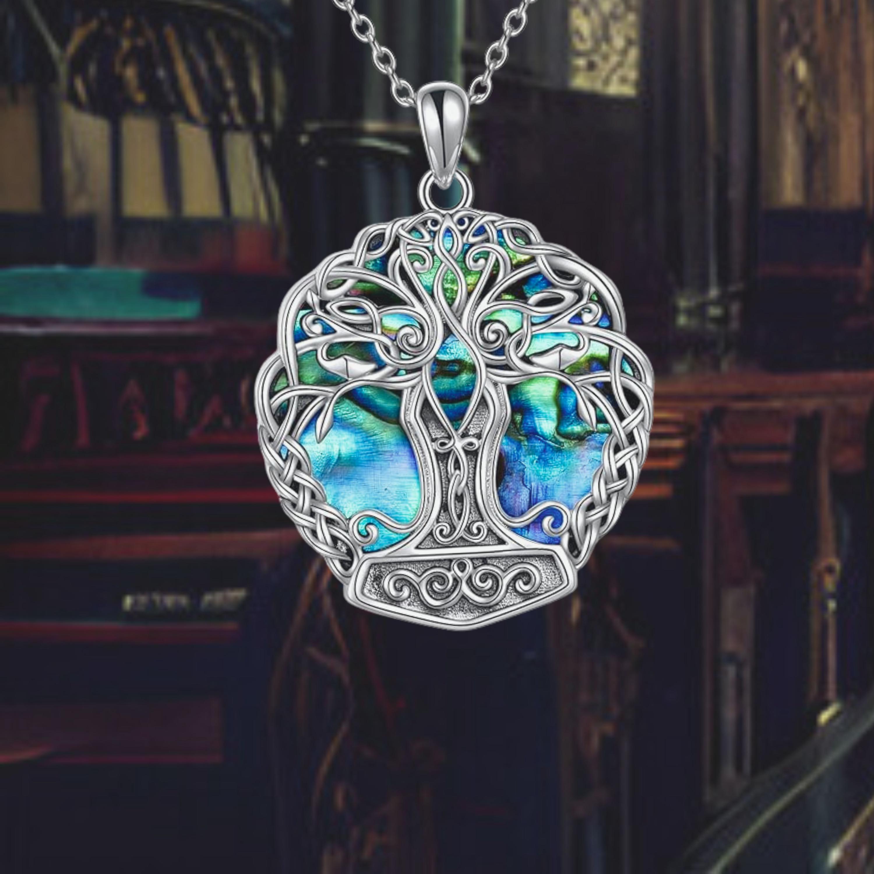 Turmalina Negra Piedra Natural Collar De Plata De Ley Con árbol De La Vida Y Nudo Celta Llamador De Angeles