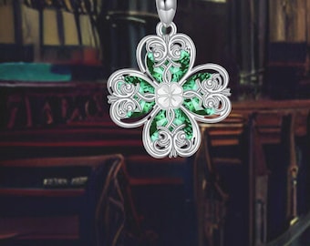 Four Leaf Clover Shamrock Necklace 925 Sterling Silver Good Luck Jewelry for Women