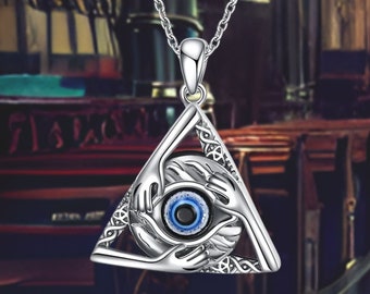 Collana Donna Malocchio Blu in Argento 925 con Zirconi Ciondolo Rotondo