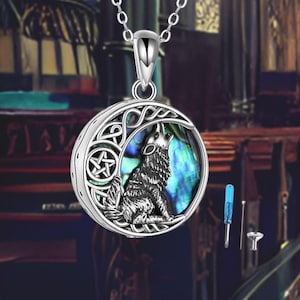 Sterling Silver Urn Necklace Wolf Urn Necklace Gifts for Women Celtic Knot Wolf Moon Urn Pendant