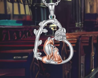 Fox Necklace Sterling Silver Love Heart Jewelry For Women Animal Fox Necklace
