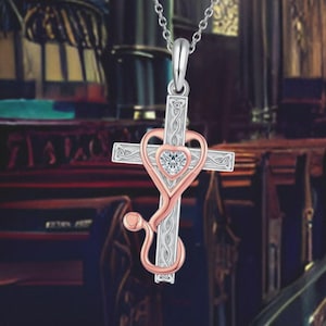 Stethoscope Necklace 925 Sterling Silver Nurse Necklace Stethoscope Christian Jewelry for Women