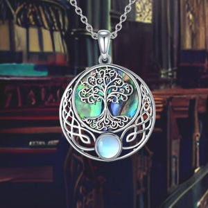 Celtic Necklace Tree of Life Abalone Shell  Necklace for Women 925 Sterling Silver