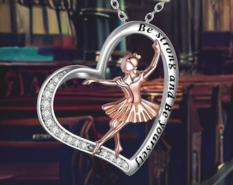 Collana Con Ciondolo Ballerina Di Cristallo E Cuore - Regalo Per Ballerine, Strass Multicolore, Catena 45+5 Cm, Scatola Inclusa