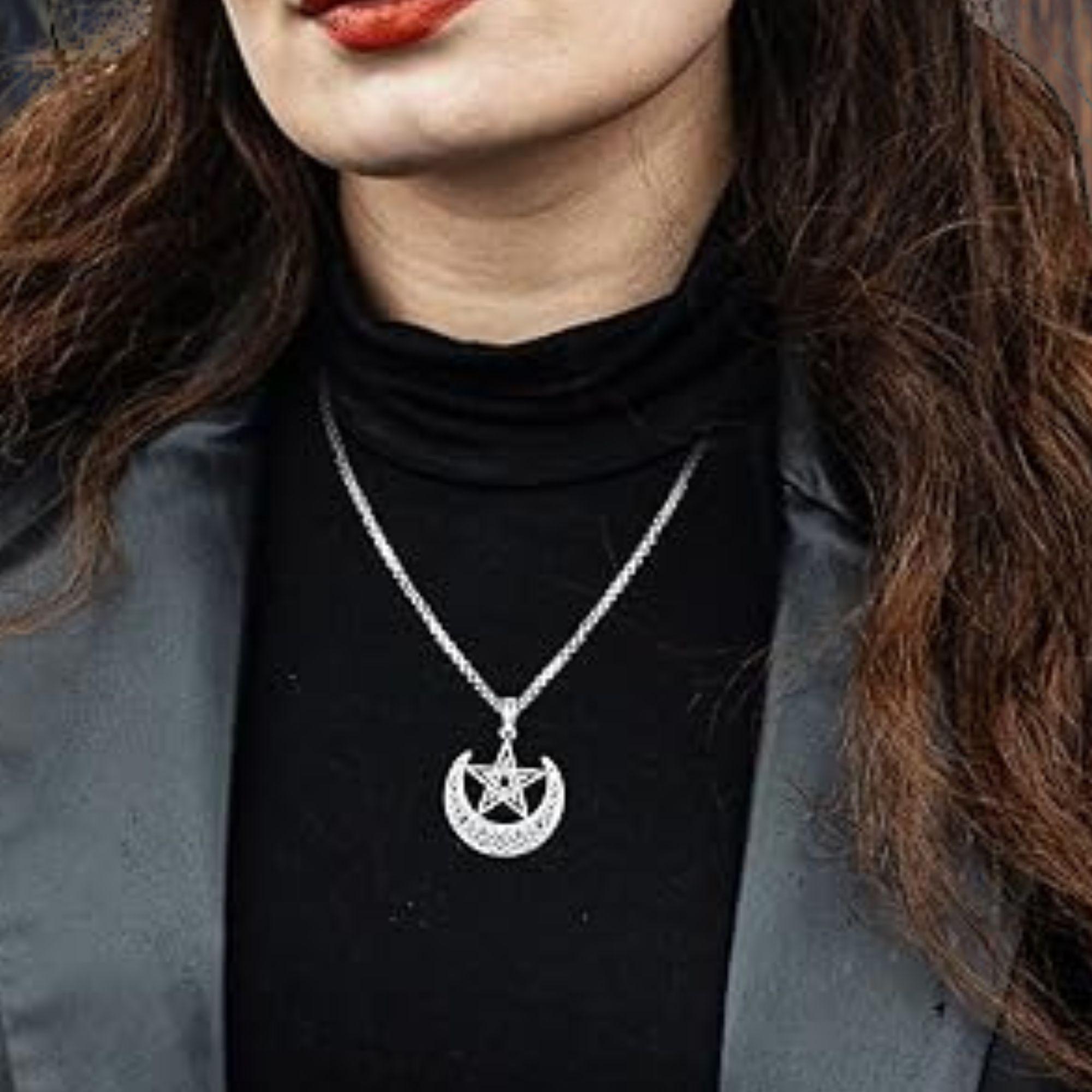 Pentagram Pendant Necklace Celtic Moon Star Necklace Sterling Silver - Etsy