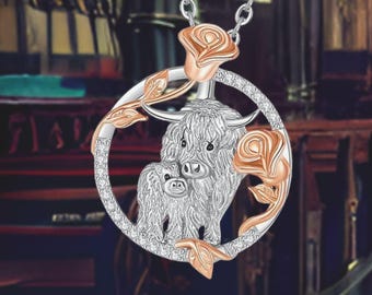 Highland Cow Necklace for Women Sterling Silver Animal Jewelry For Women