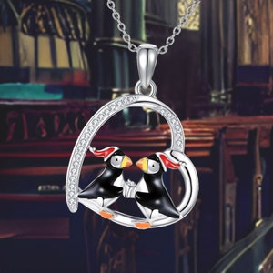 Puffin Necklace Gifts 925 Sterling Silver Hugging Penguins Cute Animal Jewelry for Women Sister
