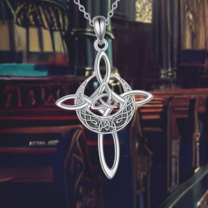 Cross Necklace 925 Sterling Silver Celtic Knot Moon Pendant Necklace