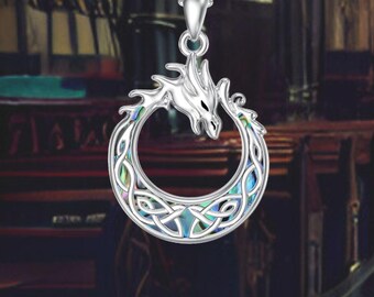Celtic Dragon Necklace 925 Sterling Silver Abalone Shell Celtic Knot Dragon Pendant Necklace For Women