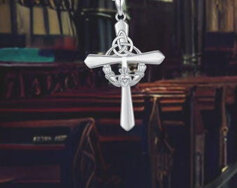 Claddagh Celtic Cross Necklace 925 Sterling Silver Christian Cross Jewelry For Women
