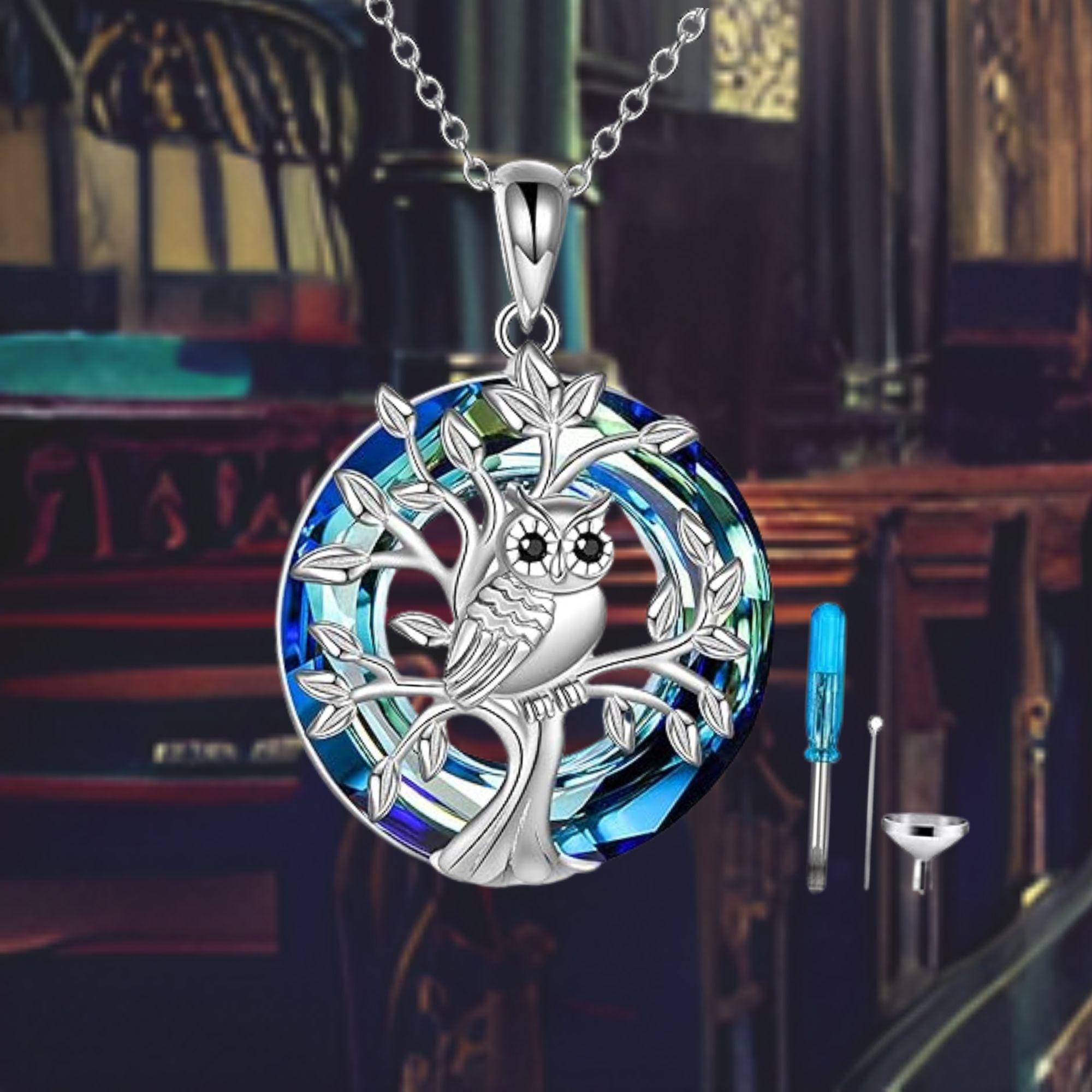 Owl Urn Necklace for Ashes with Abalone Shell 925 Sterling Silver Memorial Jewelry For Women