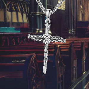 Silver Nail Cross Necklace  for Men 925 Sterling Silver Nail Cross Pendant Necklace Christian Jewelry