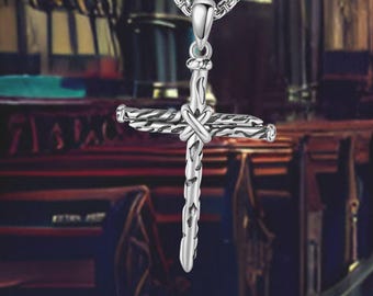 Silver Nail Cross Necklace  for Men 925 Sterling Silver Nail Cross Pendant Necklace Christian Jewelry