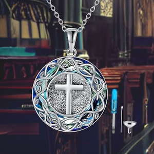 Urn Necklace for Ashes Sterling Silver Tree of Life Cross