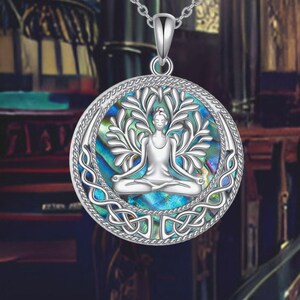 Tree of Life Necklace Sterling Silver Yoga Pendant Abalone Shell Celtic Knot Jewelry for Women