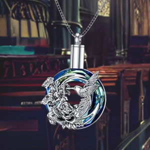 Cremation Jewelry for Ashes Hummingbird Urn Pendant Necklaces S925 Sterling Silver Keepsake Memorial Remains Pendant for Women