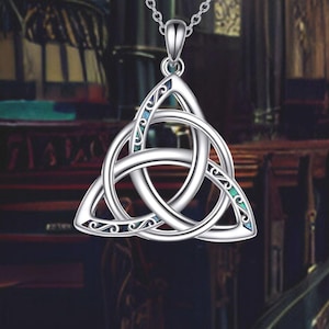 Celtic Knot Trinity Pendant Necklace for Women 925 Sterling Silver Abalone Shell Celtic Jewelry