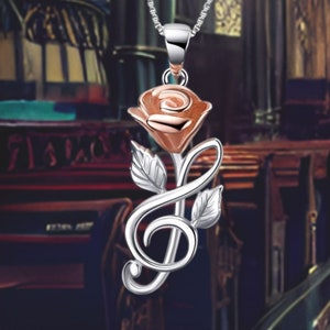G-sleutel muzieknoot ketting bloem ketting sterlingzilver