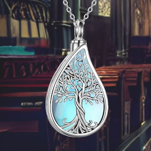 Teardrop Urn Necklace for Ashes 925 Sterling Silver Abalone Shell Tree of Life Cremation Jewelry