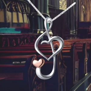 Muzieknoot hanger ketting, 925 sterlingzilver G-sleutel hanger liefdeshart muziek ketting box ketting 18 inch