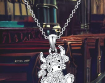 Sterling Silver Highland Cow Necklace for Women