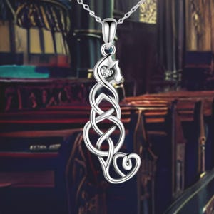 Sterling Silver Cat Necklace Celtic Knot Pendant Viking Cat Necklace For Women