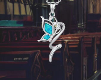 Fjärilshängehalsband Blå Opal 925 Sterling Silver Fjärilshalsband För Kvinnor