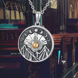 Sun Moon Mountain Range Pendant Urn Necklace for Ashes 925 Sterling Silver Cremation Jewelry