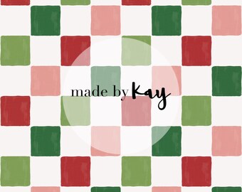 Red Green and Pink Christmas Checkers Seamless File, holiday checkerboard, Christmas plaid squares, digital seamless repeat pattern