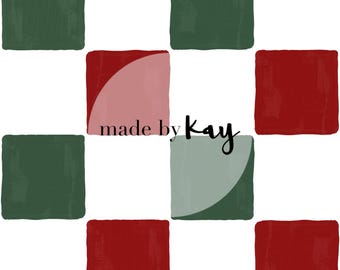 Red Green and White Christmas Checkers Seamless File, holiday checkerboard, Christmas plaid squares, digital seamless repeat pattern