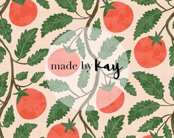 Red Tomato Vines Seamless File, red fruit, red and green vegetable pattern, trailing veggies branch digital seamless repeat pattern