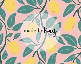 Lemon Vines Pink Seamless File, yellow fruit, yellow green fruit pattern trailing lemons citrus lemon branch digital seamless repeat pattern
