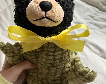 Niedźwiedź krokodyl, pluszowa chimera, hybrydowe pluszowe zwierzę, czarny niedźwiedź pluszowe zwierzę