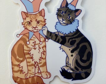 Clown cats sticker, vinyl matte sticker, waterproof dishwasher proof sticker, kitty sticker, laptop decal