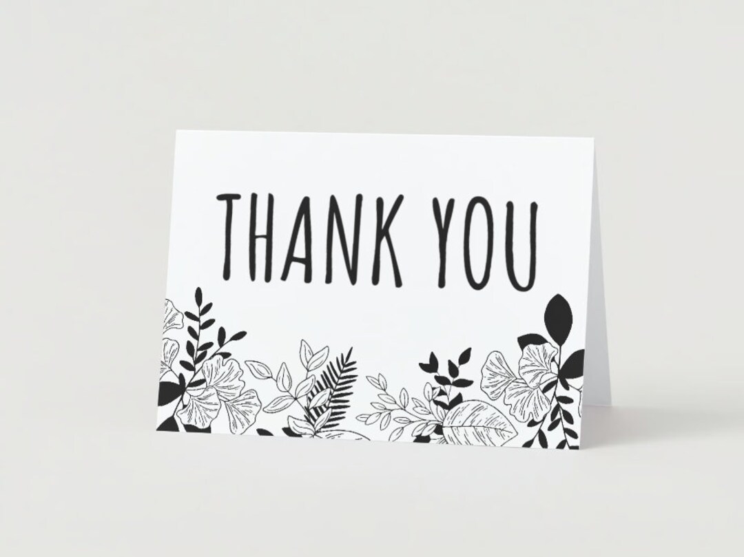 Black and White PRINTABLE Thank You Card Simple Leafy Thank You Card ...